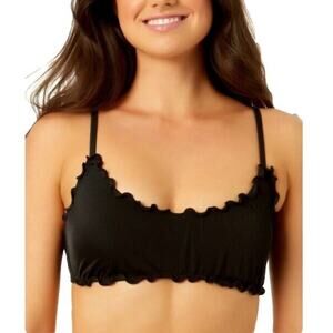 Salt + Cove Ruffle Trim Bralette Bikini Swimsuit Top Size Large Black Womens NEW